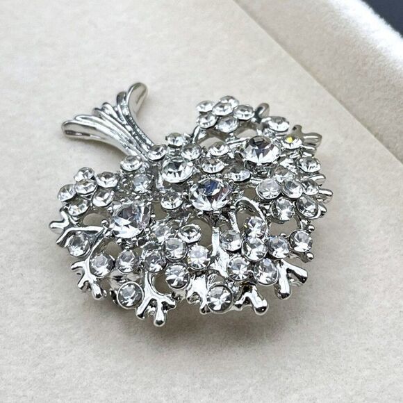 Silver with White Diamond Crystal Blooming Tree Pin Back Brooch - Picture 5 of 9